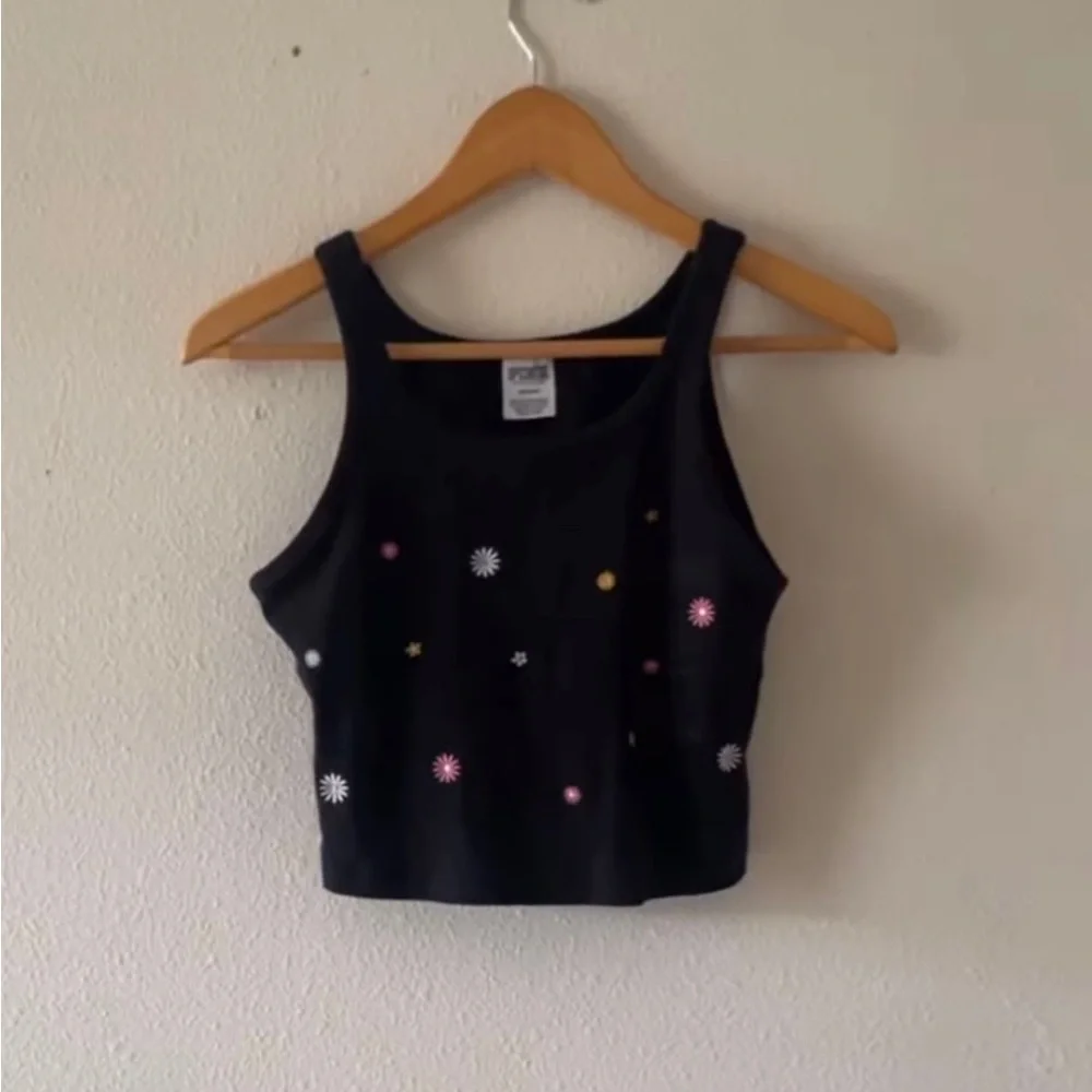 PINK Victoria's Secret Black Sleeveless Embellished Crop Top - Picture 1 of 6